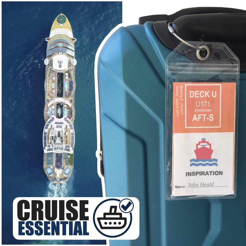 Cruise On Cruise Luggage Tag Holder [4 Pack] - Fits All Carnival & Seabourn Ships & Tags - Cruise Essentials 2026 & 2027 - Waterproof & Clear Luggage Tags - Image 2